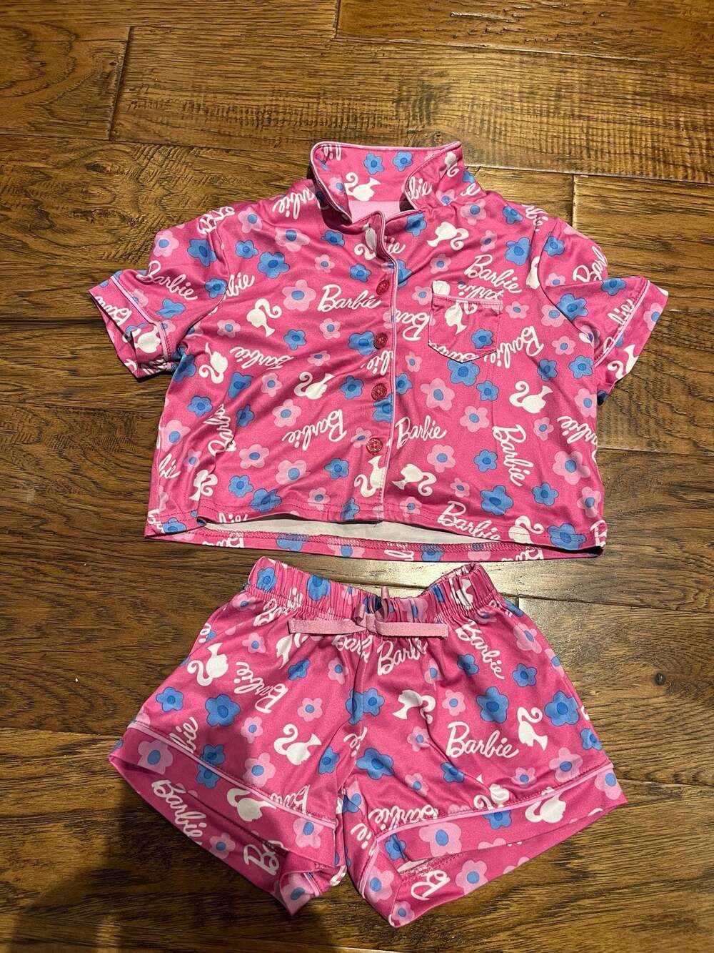 Barbie Girls Pink Floral Pajama Set Size XS (4/5)